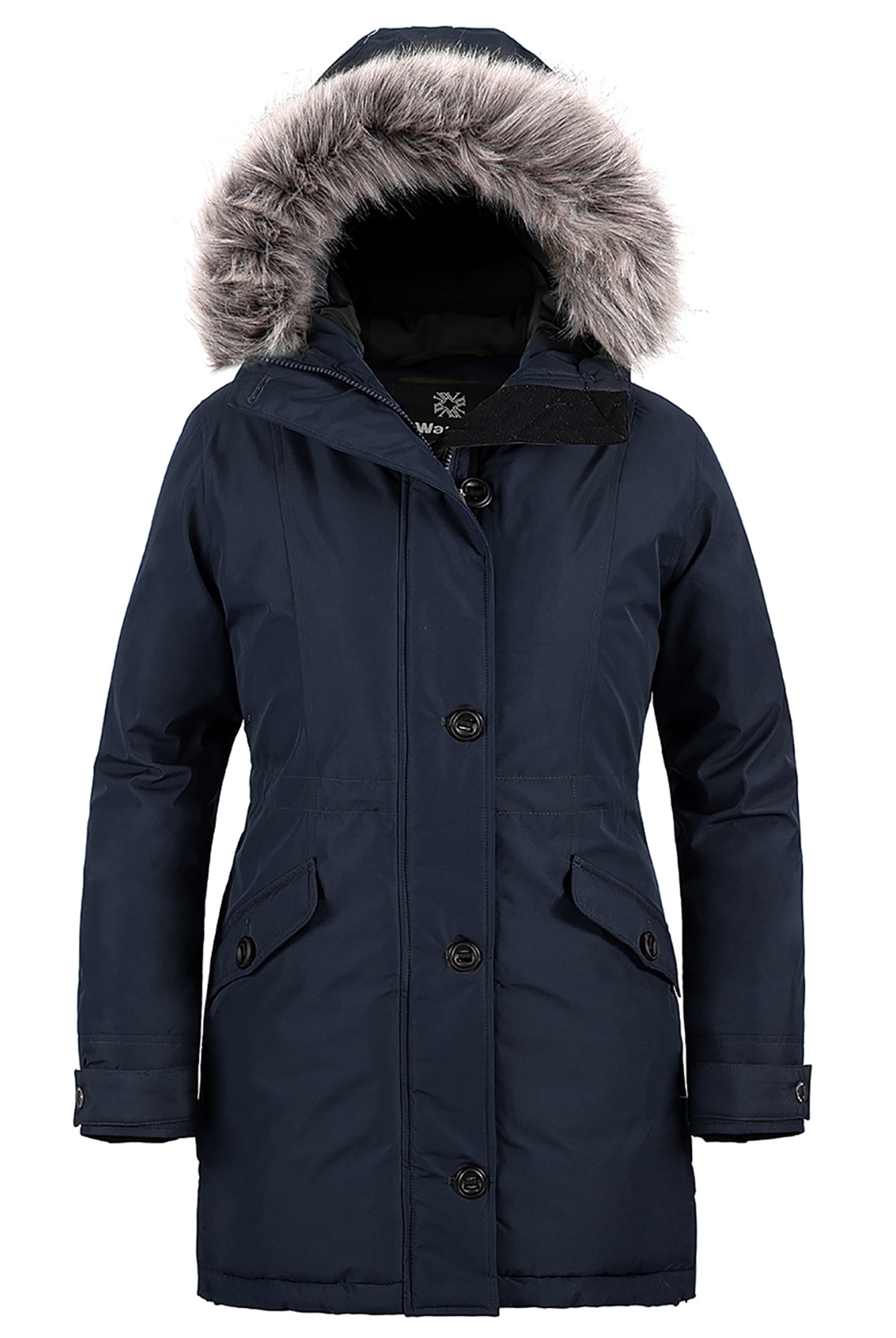 Women's Recyceld Winter Coat Hooded Winter Jacket Insulated Long Parka Navy S